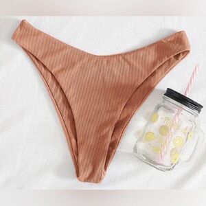 Shein Brown Ribbed High Cut Bikini Bottom